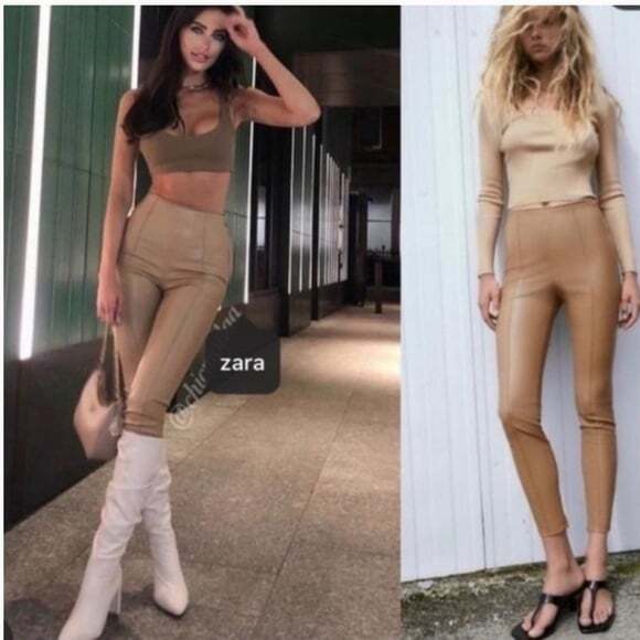 ZARA Jackets & Blazers - Zara Tan Straight Faux Leather Leggings Side Zip Split Leg New